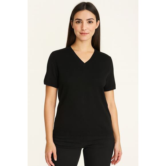 Banana Republic Black Merino Wool V-Neck Sweater • Short Sleeve • Size L - Picture 3 of 6